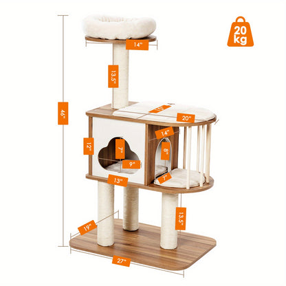 Houten Krabpaal – Kattenboom – Kattenhol – Klimmeubel – Krabpaal Kat – Wasbare Kussens – Stevig Hout – 117 cm Hoog