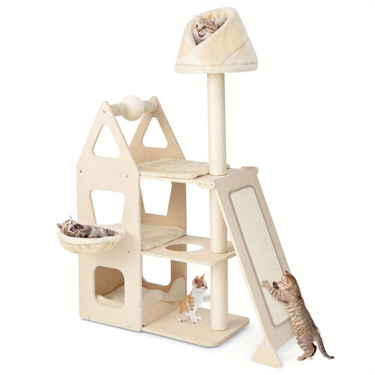 Krabpaal – Kattenboom – Klimpaal – Krabmeubel – Krabhoek – Beige Kattenkrabpaal – 155 cm Hoogte – Roterende Krabbal & Sisal Bekleding