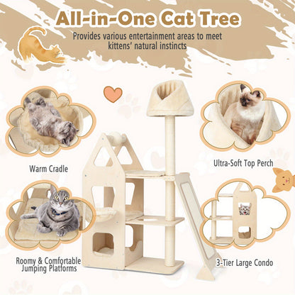 Krabpaal – Kattenboom – Klimpaal – Krabmeubel – Krabhoek – Beige Kattenkrabpaal – 155 cm Hoogte – Roterende Krabbal & Sisal Bekleding
