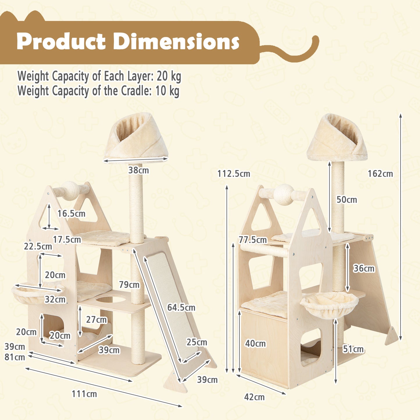 Krabpaal – Kattenboom – Klimpaal – Krabmeubel – Krabhoek – Beige Kattenkrabpaal – 155 cm Hoogte – Roterende Krabbal & Sisal Bekleding