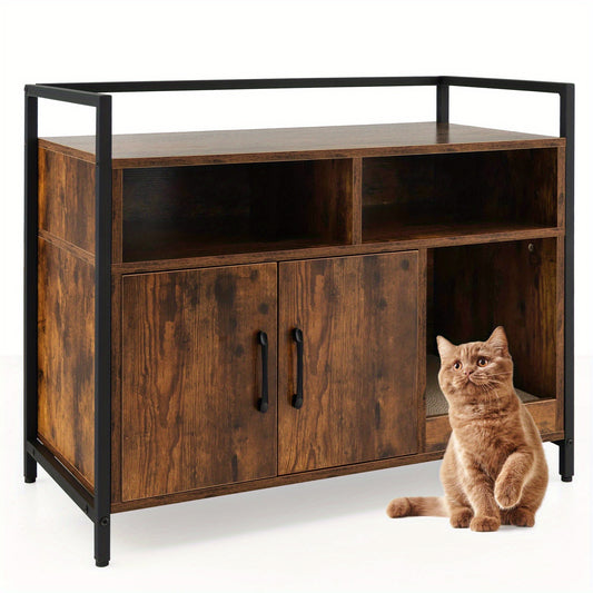 Kattenbakkast – Kattenhuis – Kattenhok – Krabpaal – Dierenkast – Dubbele Deuren – Ventilatie en Krabmat – Koffiebruine Kleur