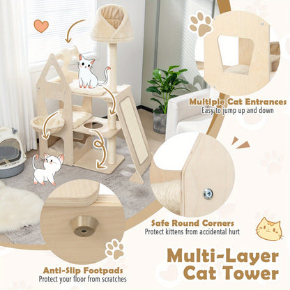 Krabpaal – Kattenboom – Klimpaal – Krabmeubel – Krabhoek – Beige Kattenkrabpaal – 155 cm Hoogte – Roterende Krabbal & Sisal Bekleding