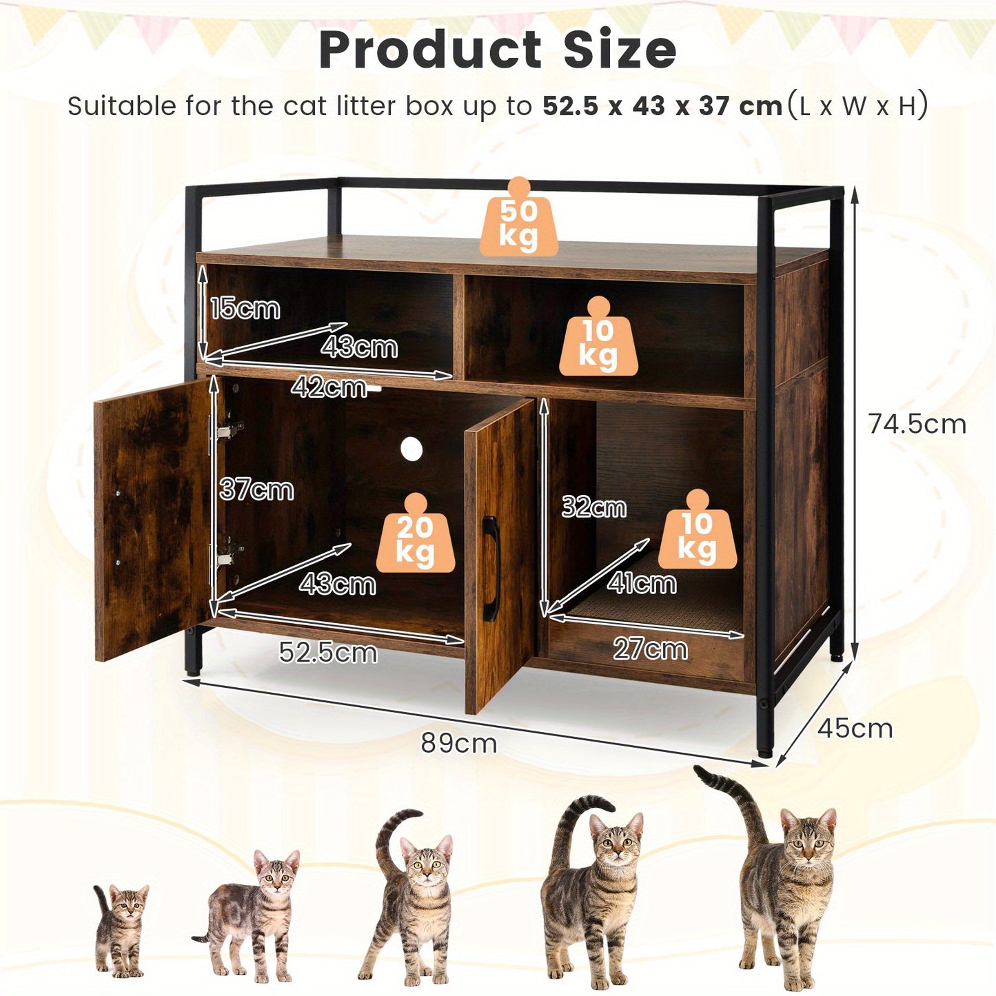 Kattenbakkast – Kattenhuis – Kattenhok – Krabpaal – Dierenkast – Dubbele Deuren – Ventilatie en Krabmat – Koffiebruine Kleur
