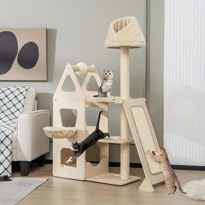 Krabpaal – Kattenboom – Klimpaal – Krabmeubel – Krabhoek – Beige Kattenkrabpaal – 155 cm Hoogte – Roterende Krabbal & Sisal Bekleding
