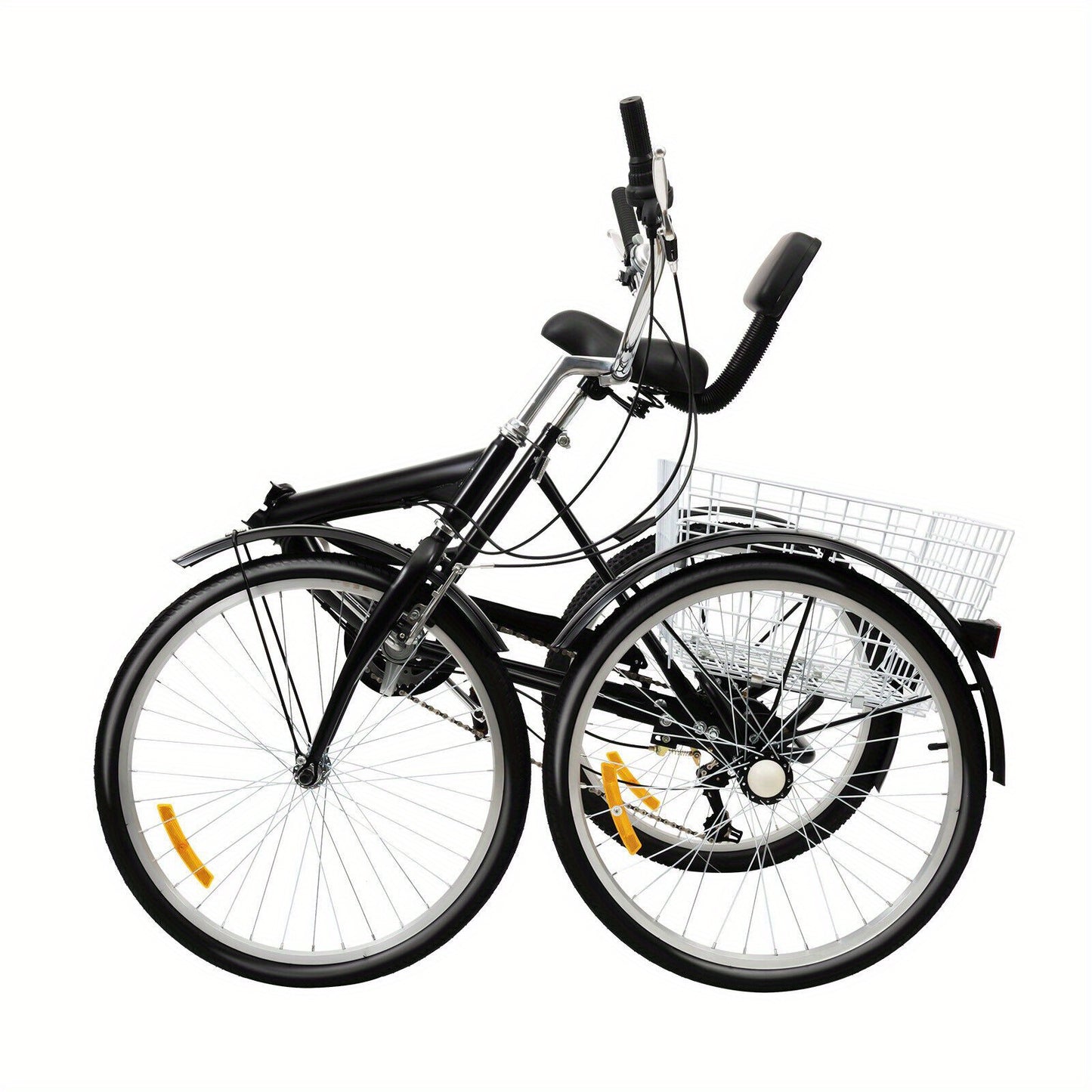Driewieler Voor Volwassenen – Vouwfiets – Fiets Met Drie Wielen – Mobiliteitstricycle – Opvouwbare Driewieler – 24 Inch – Aluminium Frame – 7 Versnellingen – Inclusief Mand – Compact Opvouwbaar – Zwart