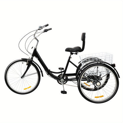 Driewieler Voor Volwassenen – Vouwfiets – Fiets Met Drie Wielen – Mobiliteitstricycle – Opvouwbare Driewieler – 24 Inch – Aluminium Frame – 7 Versnellingen – Inclusief Mand – Compact Opvouwbaar – Zwart