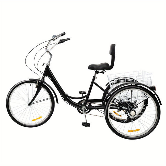 Driewieler Voor Volwassenen – Vouwfiets – Fiets Met Drie Wielen – Mobiliteitstricycle – Opvouwbare Driewieler – 24 Inch – Aluminium Frame – 7 Versnellingen – Inclusief Mand – Compact Opvouwbaar – Zwart