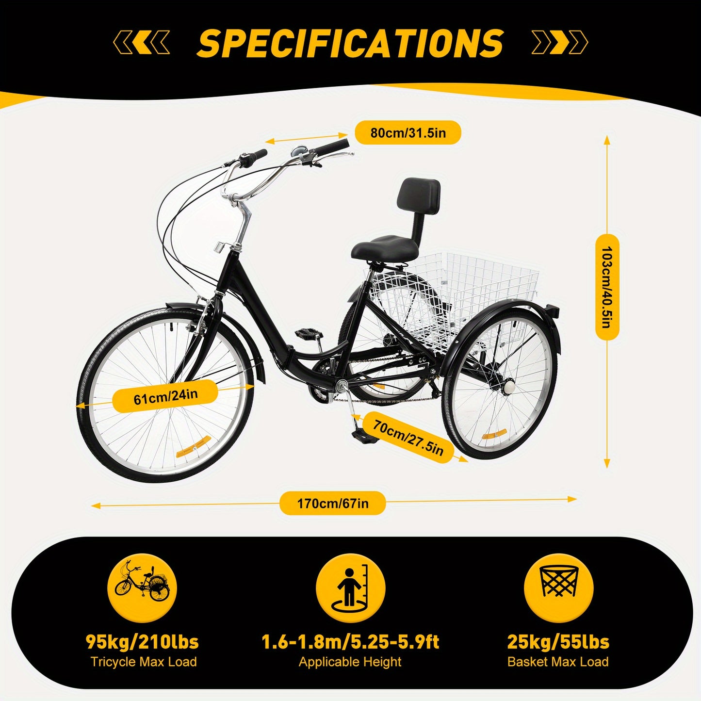 Driewieler Voor Volwassenen – Vouwfiets – Fiets Met Drie Wielen – Mobiliteitstricycle – Opvouwbare Driewieler – 24 Inch – Aluminium Frame – 7 Versnellingen – Inclusief Mand – Compact Opvouwbaar – Zwart
