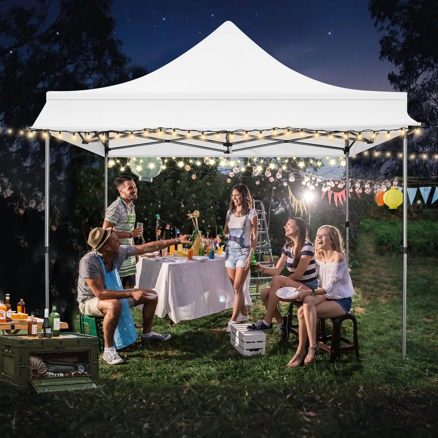 Pop-up Tent – Partytent – Easy-up Tent – Opvouwbare Tent – Buiten Tent – 3x3 Meter – Verstelbare Hoogte – Afneembare Zijwanden - Wit