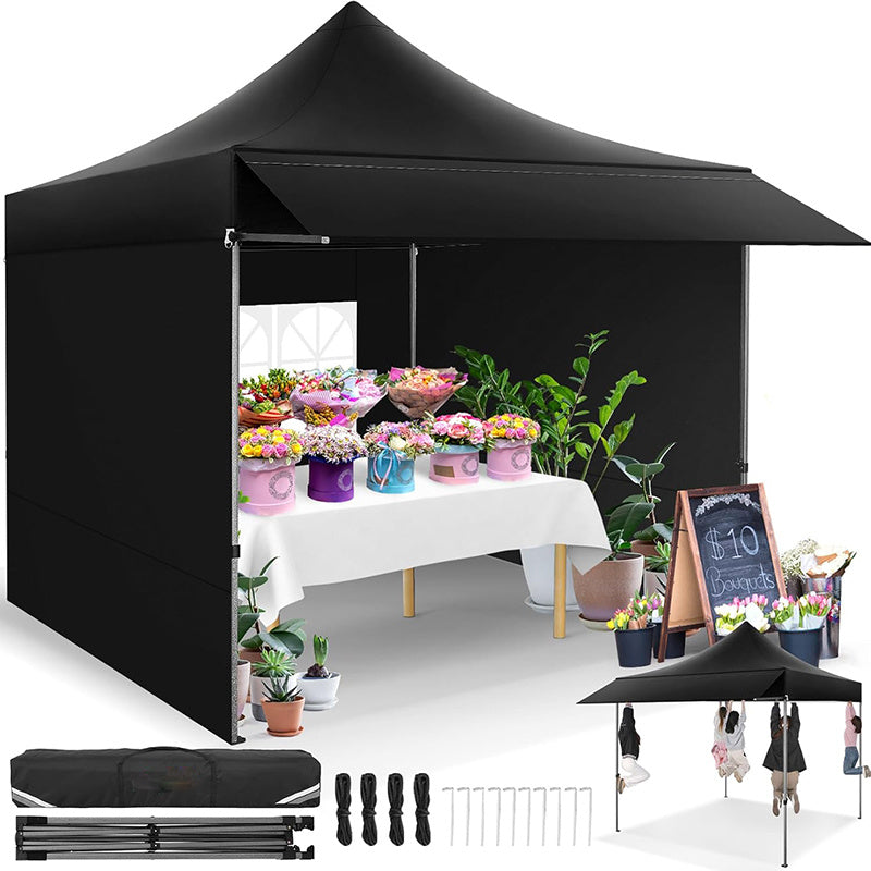 Partytent – Feesttent – Paviljoen – Easy-Up Tent – Overkapping – Zwart – Verstelbare Trekkoordsluiting – Duurzaam Legeringmateriaal