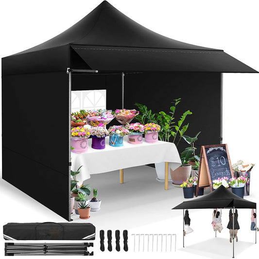 Partytent – Feesttent – Paviljoen – Easy-Up Tent – Overkapping – Zwart – Verstelbare Trekkoordsluiting – Duurzaam Legeringmateriaal
