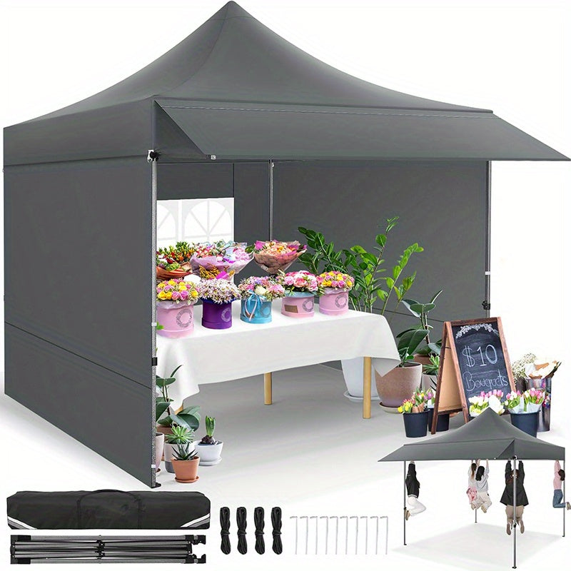 Partytent – Pop-up Tent – Paviljoen – Vouwtent – Easy Up – 3x3 m – Met Uitvalscherm – Verstelbare Hoogte – Afneembare Zijwanden – Grijs