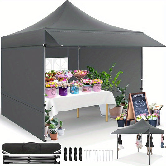 Partytent – Pop-up Tent – Paviljoen – Vouwtent – Easy Up – 3x3 m – Met Uitvalscherm – Verstelbare Hoogte – Afneembare Zijwanden – Grijs