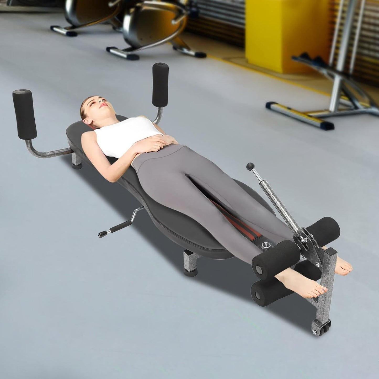 Rugstretcher – Rugtrainer – Rugverlichter – Wervelkolom Rekker – Nekverlichting – Verstelbaar Tot 185 cm – Zwart Staal Met Comfortabel Traagschuim