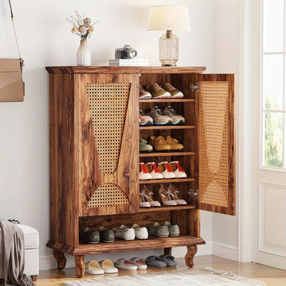 Schoenenkast – Schoenenrek – Schoenopberger – Schoenhouder – Schoenmeubel – 5-Lagen Rattan Deuren – Ruime Opbergruimte voor 25 Paar Schoenen