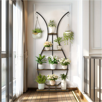 Vaasvormige Plantenstandaard – 5-Lagen Hoge Plantenplank met Metalen Frame en Haakjes – Indoor Plant Display voor Woonkamer, Balkon of Thuisdecoratie