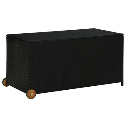 Opbergbak Buiten – Tuinbox – Opslagbak Met Wieltjes – Opbergkist – Tuinkist – Groot 120x65x61 cm – Zwart Rattan Design – Stevig Met Wieltjes