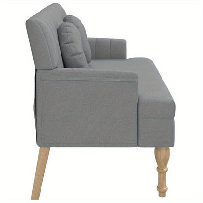 Bankstel – Bank – Hoekbank – 3-zitsbank – Zitbank – Lichtgrijs Stof – Met Kussens – Compact 113x64,5x75,5 cm
