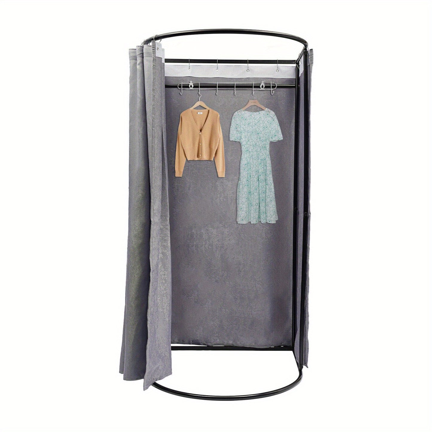 Kledingpaskamer – Kleedruimte – Paskamer – Omkleedruimte – Omkleedcabine – 2-Persoons Capaciteit – Stevig Metalen Frame – Privacy Gordijn – Compact En Eenvoudig In Te Klappen – Grijs
