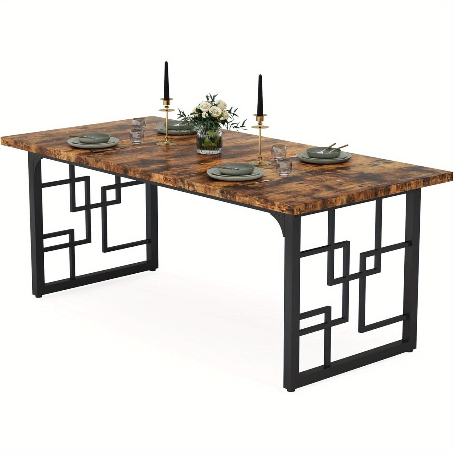 Eettafel – Keukentafel – Tafel – Eetkamertafel – Rechthoekige Tafel – Hout – Zwart Metalen Frame – 160 cm – Geschikt Voor 4-6 Personen