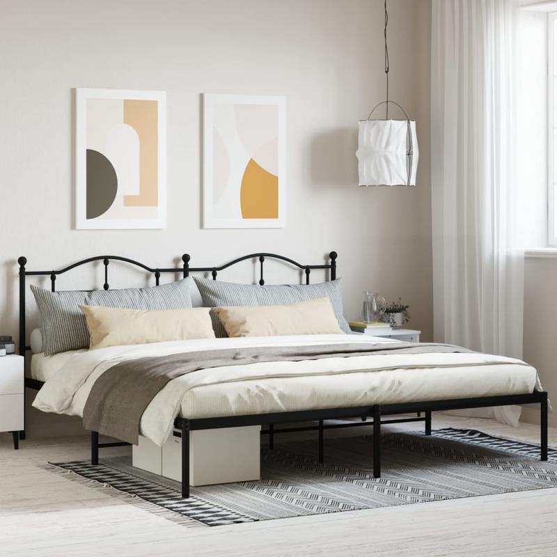 Bed – Ledikant – Slaapbank – Boxspring – Bedframe – Zwart Metaal – Afmeting 193x203 Cm