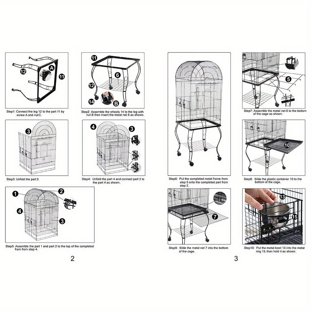 Bird cage with trolley and open skylight, 59 * 59 * 150cm