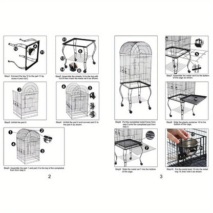 Bird cage with trolley and open skylight, 59 * 59 * 150cm