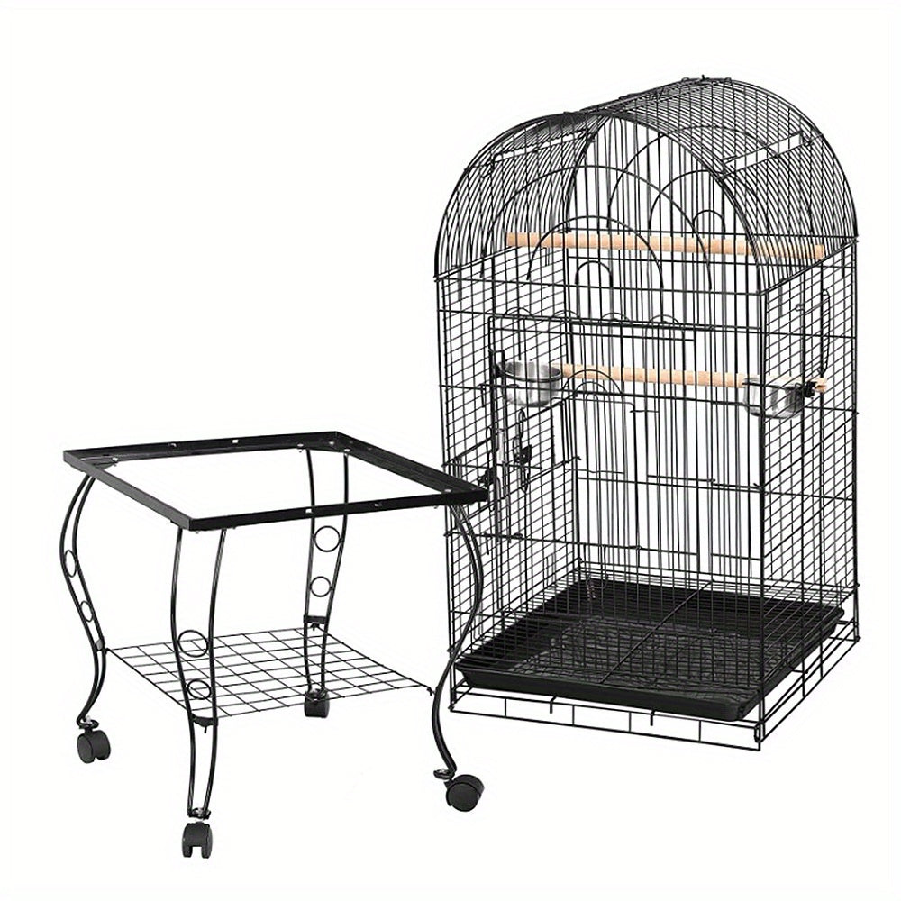 Vogelkooi – Vogelvolière – Parkietenkooi – Kanariekooi – Kooi – Met Open Dak – Met Trolley – 59x59x150 cm – Metalen Frame