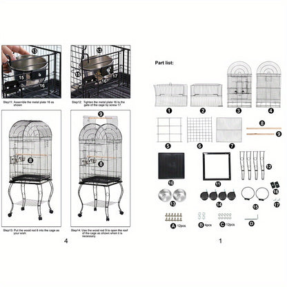 Vogelkooi – Vogelvolière – Parkietenkooi – Kanariekooi – Kooi – Met Open Dak – Met Trolley – 59x59x150 cm – Metalen Frame