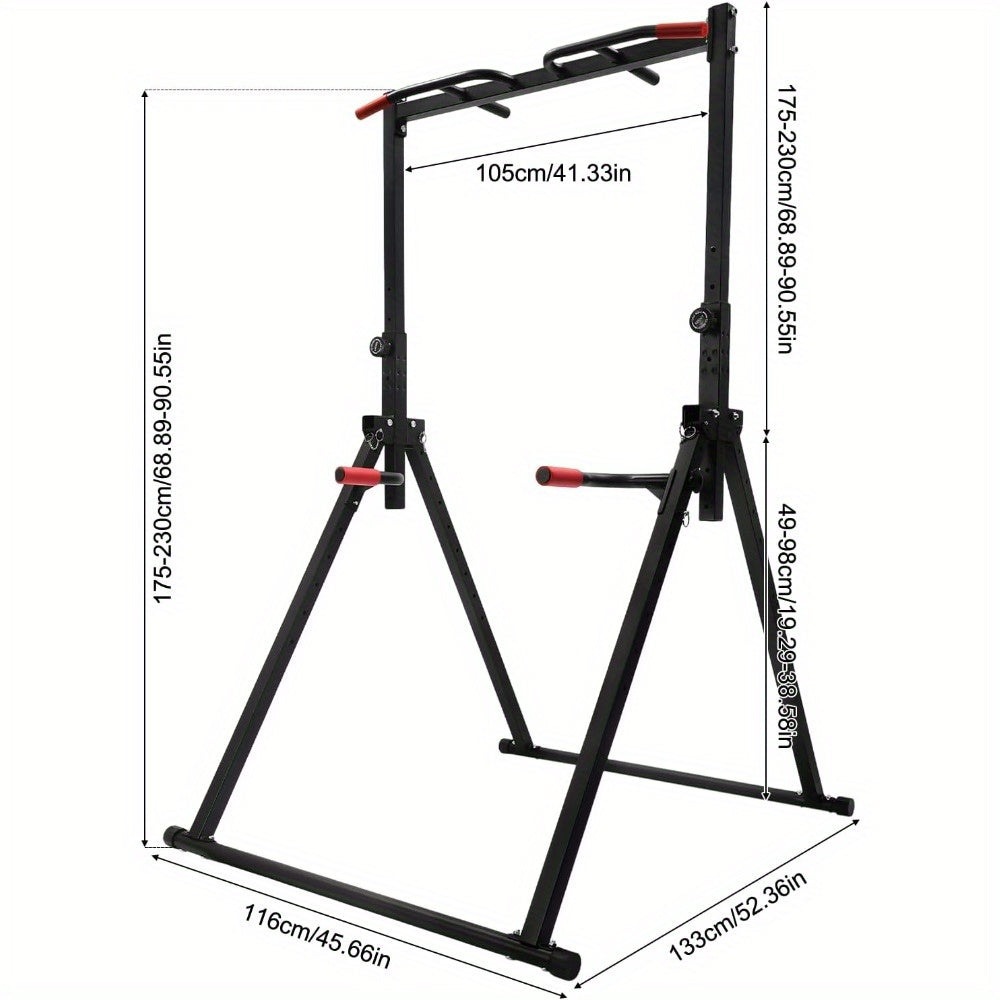Power Tower – Krachtstation – Pull Up Station – Dip Station – Fitnessrek – Verstelbare Hoogte 1,75-2,3m – Inklapbaar & Max. Belastbaarheid 200 kg