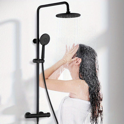 Doucheset – Douchekraan – Regendouche – Handdouche – Douchekolom – Thermostaatkraan – Matzwart – Verstelbare Hoogte – Veiligheidsstop 40°C