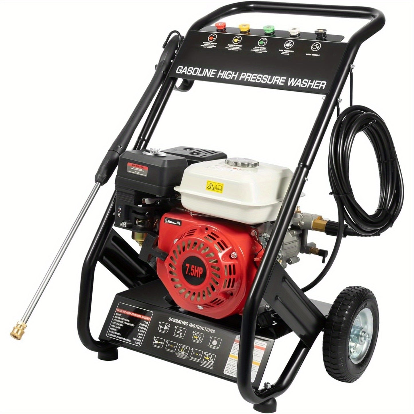 Hogedrukreiniger – Drukspuit – Benzine Reiniger – Terrasreiniger – 6,5 PK Motor – 190 Bar Werkdruk – 8 Meter Hogedrukslang