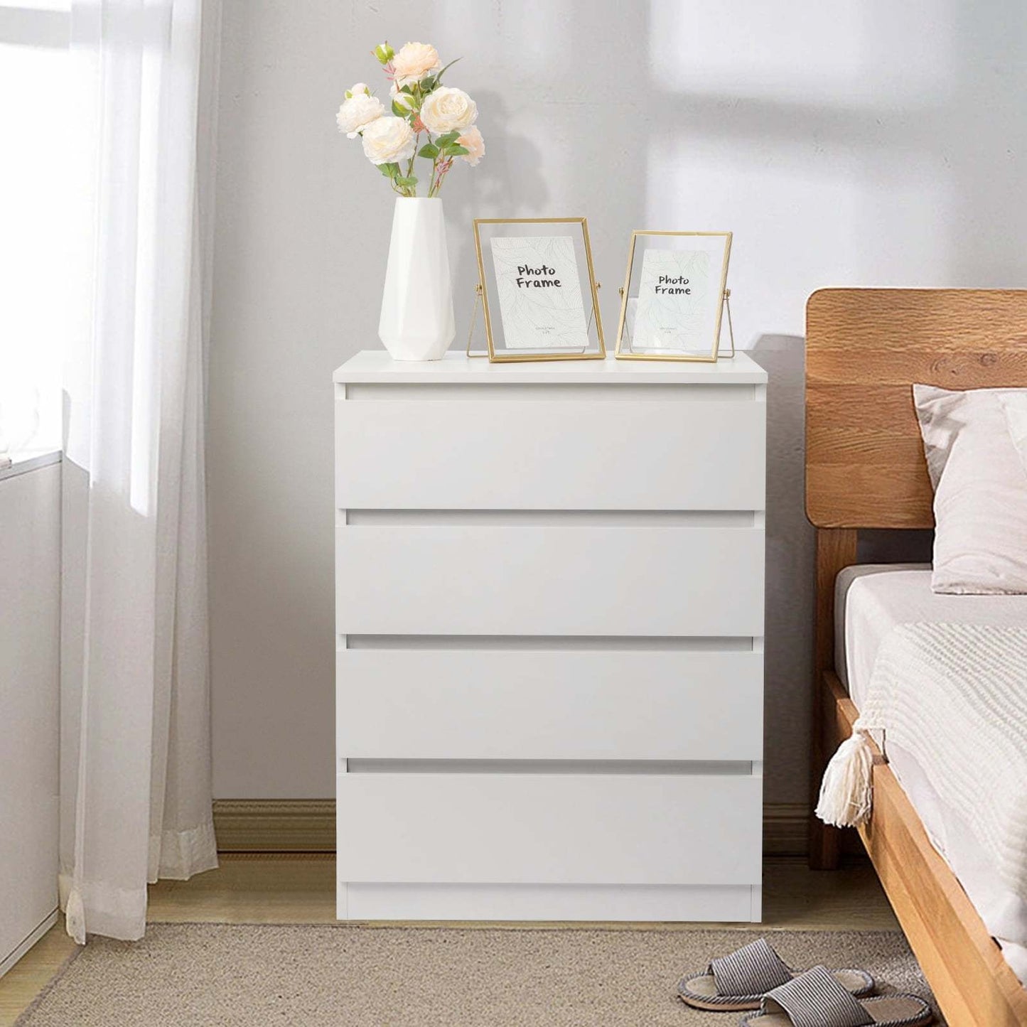 4-Ladenkast – Ladekast – Opbergkast – Dressoir – Ladenblok – Wit – Compact Design – Ingebouwde Handgrepen