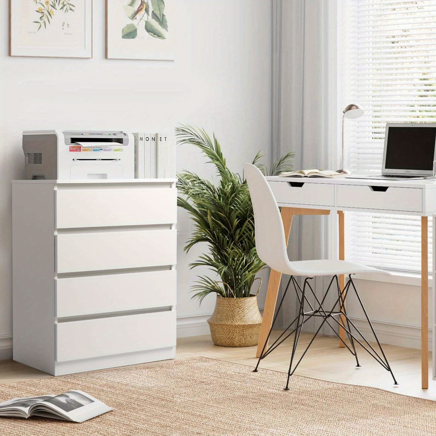 4-Ladenkast – Ladekast – Opbergkast – Dressoir – Ladenblok – Wit – Compact Design – Ingebouwde Handgrepen
