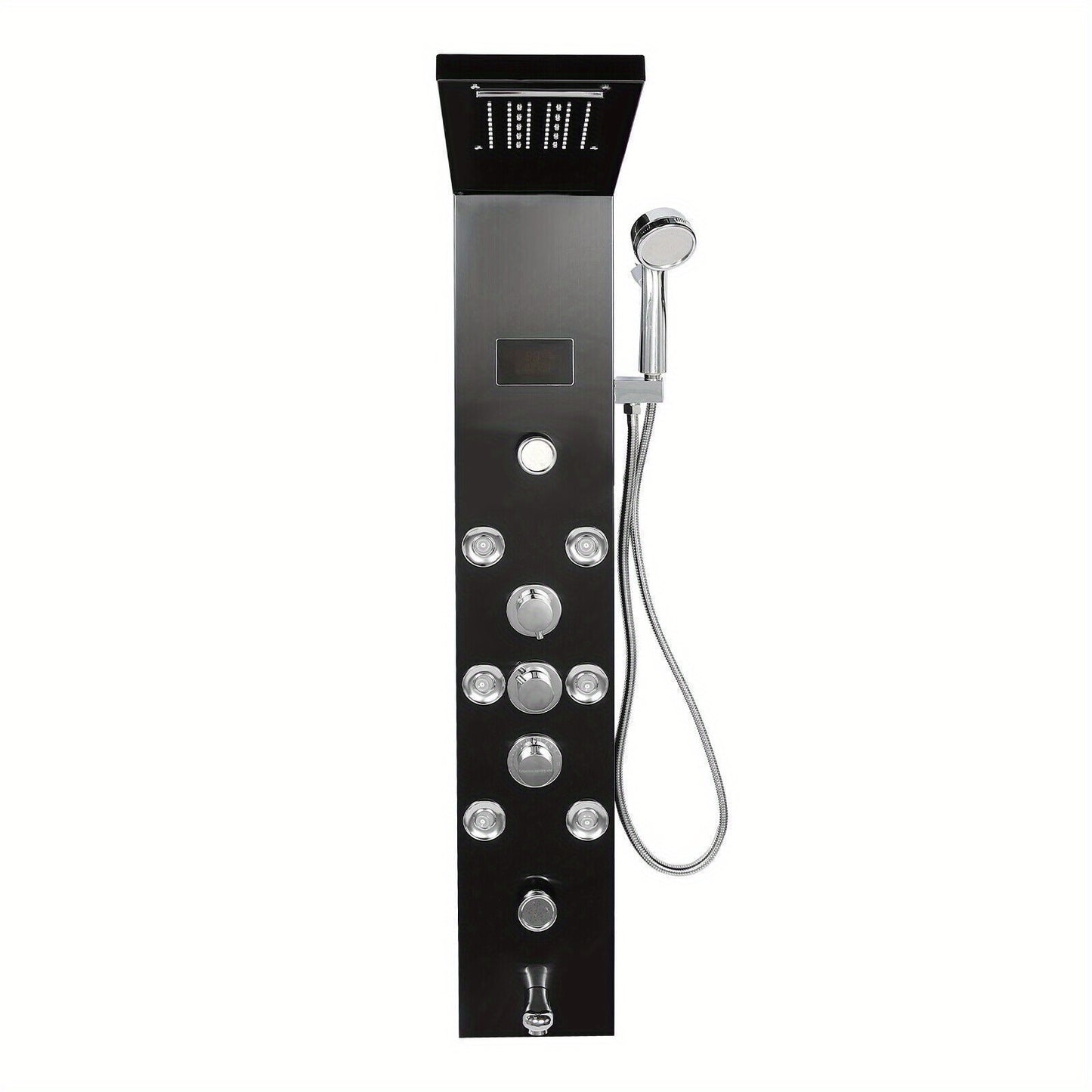 Douchepaneel – Douchekolom – Regendouche – Massage Jets – Handdouche – Zwart RVS – 114 cm Hoog – Multifunctioneel Met Waterval & LCD Temperatuurweergave