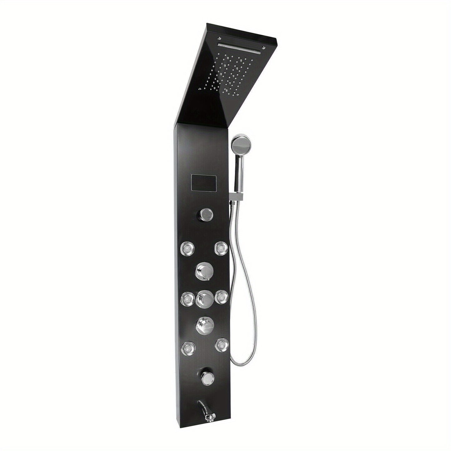 Douchepaneel – Douchekolom – Regendouche – Massage Jets – Handdouche – Zwart RVS – 114 cm Hoog – Multifunctioneel Met Waterval & LCD Temperatuurweergave