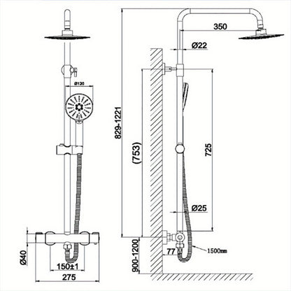 Doucheset – Regendouche – Douchekraan – Handdouche – Douchekop – Mat Zwart – Thermostaatkraan Met Veilige Temperatuur – Verstelbare Doucherail 83-122 cm