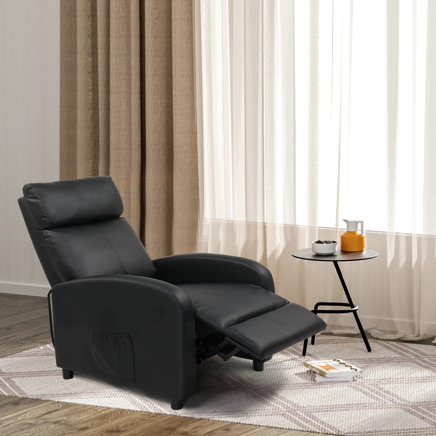 Relaxfauteuil – Comfortabele Fauteuil – Relaxstoel – Leesstoel – Zitstoel – Zwarte Uitvoering – Hoge Rugleuning – Uittrekbare Voetensteun – Linnen Bekleding – Zachte Katoenvulling