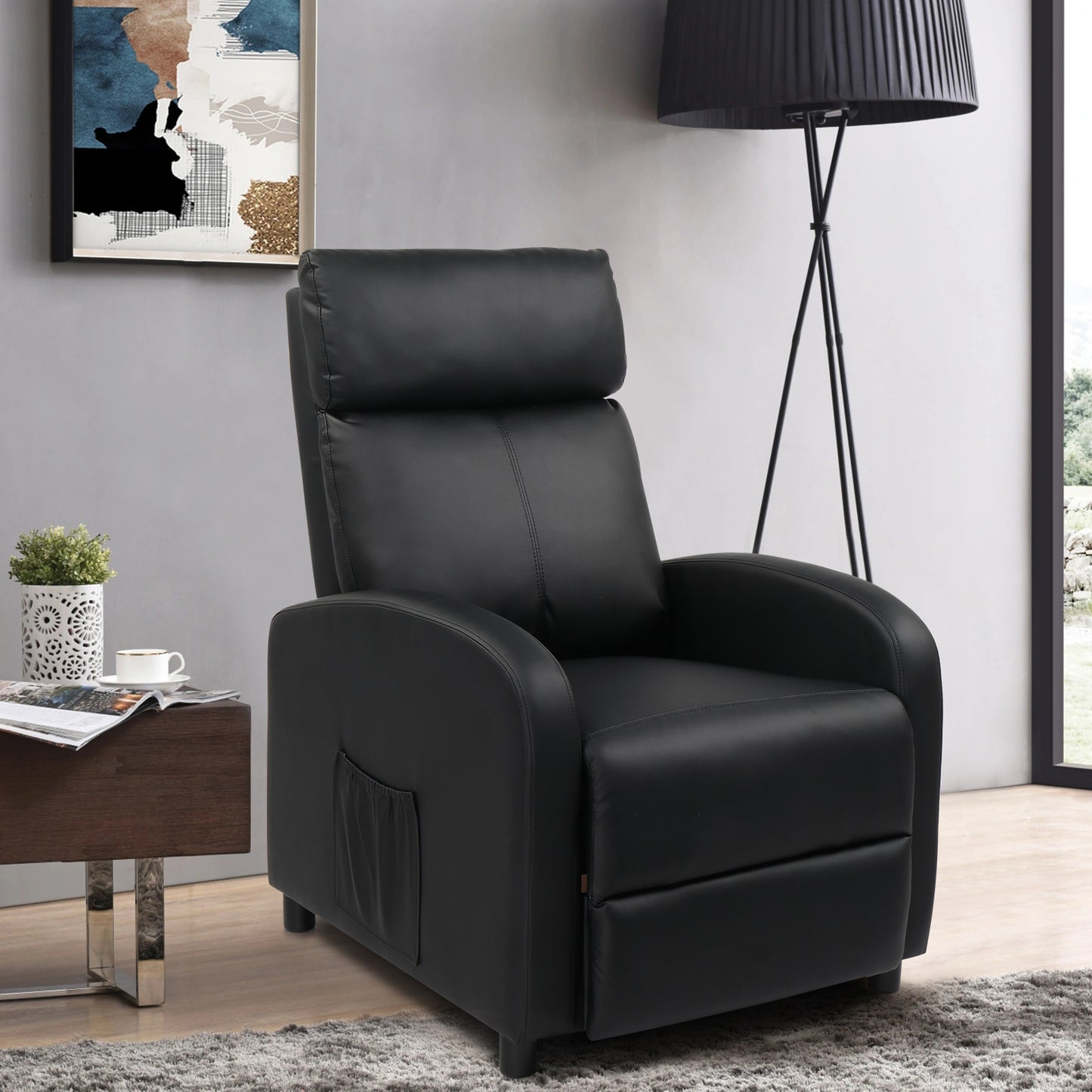 Relaxfauteuil – Comfortabele Fauteuil – Relaxstoel – Leesstoel – Zitstoel – Zwarte Uitvoering – Hoge Rugleuning – Uittrekbare Voetensteun – Linnen Bekleding – Zachte Katoenvulling