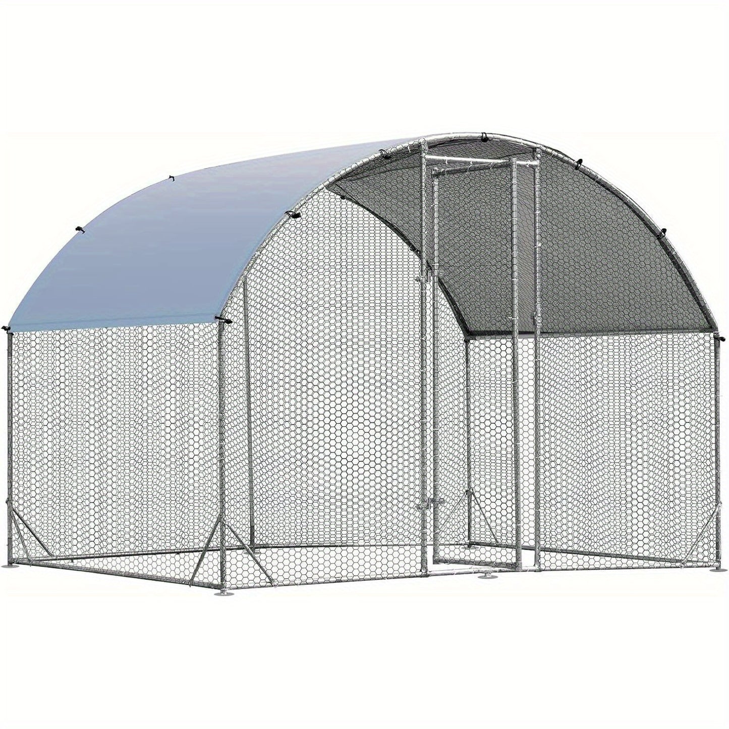 Kippenren – Kipren – Dierenren – Hokken – Buitenren – Verzinkt Stalen Frame – Domevormig Dak – Afsluitbare Deur – Winterbestendig – 190x280x195 cm – Zilver