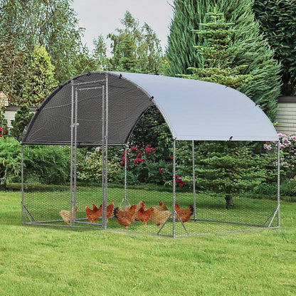 Kippenren – Kipren – Dierenren – Hokken – Buitenren – Verzinkt Stalen Frame – Domevormig Dak – Afsluitbare Deur – Winterbestendig – 190x280x195 cm – Zilver