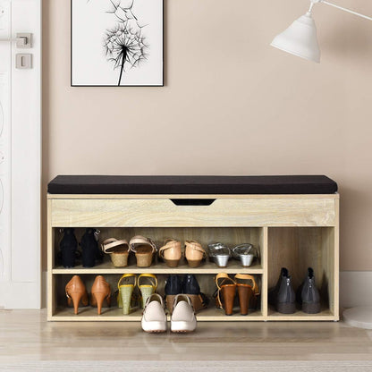 Schoenenbank – Schoenopberger – Halbank – Schoenenrek – Garderobekast – Met Zitkussen – 104 x 30 x 48 cm – Bruin Houten Meubel