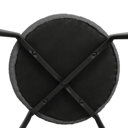 Eetkamerstoelen – Stoelen – Dining Chairs – Keukenstoelen – Eettafelstoelen – Set Van 4 – Bouclé Stof – Zwarte Metalen Poten – Open Rugontwerp – Modern Design – Donkergrijs