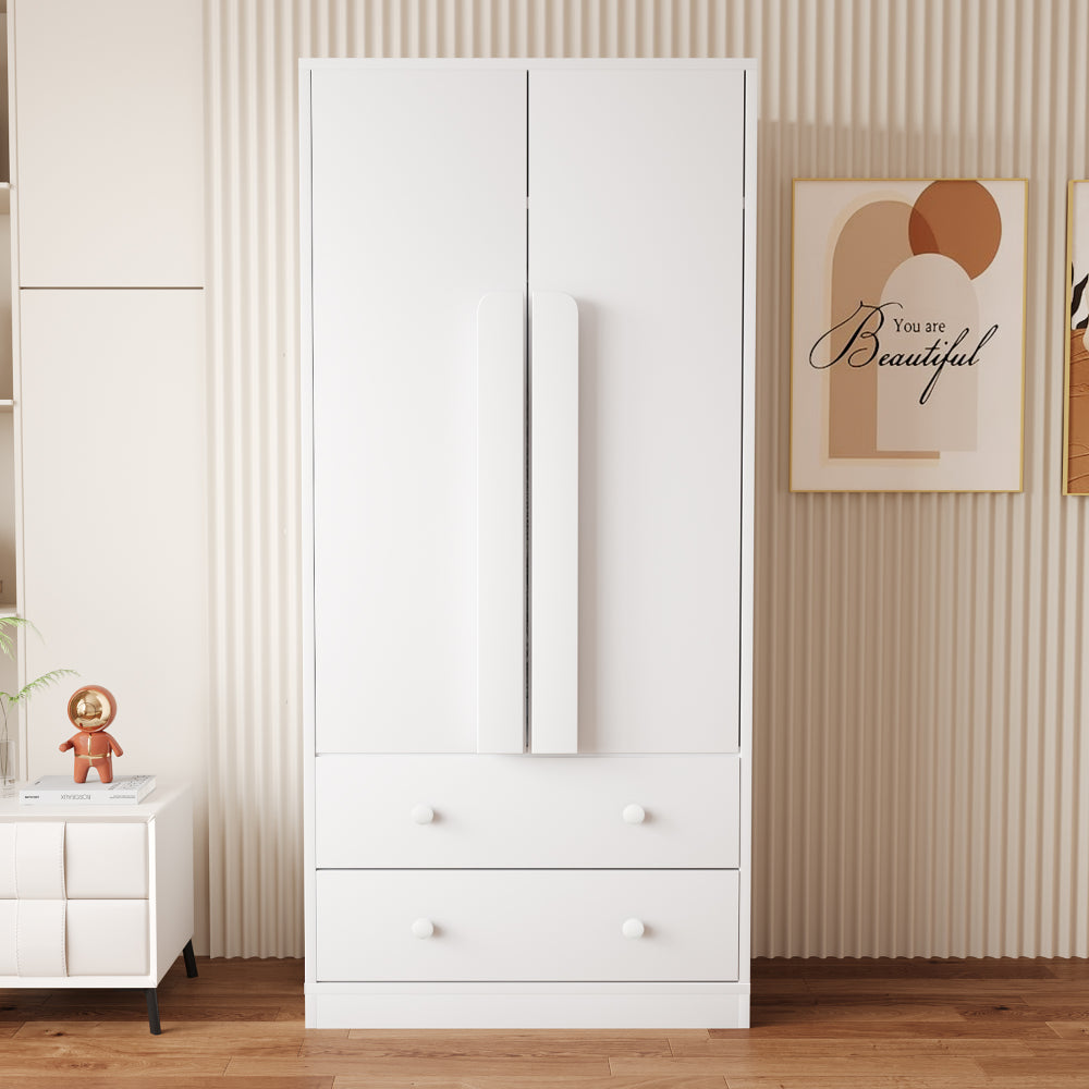Kledingkast – Garderobekast – Opbergkast – Draaideurkast – Slaapkamerkast – Wit – Met Lades – Metaal – 70x40x170 cm – Eigentijds Design