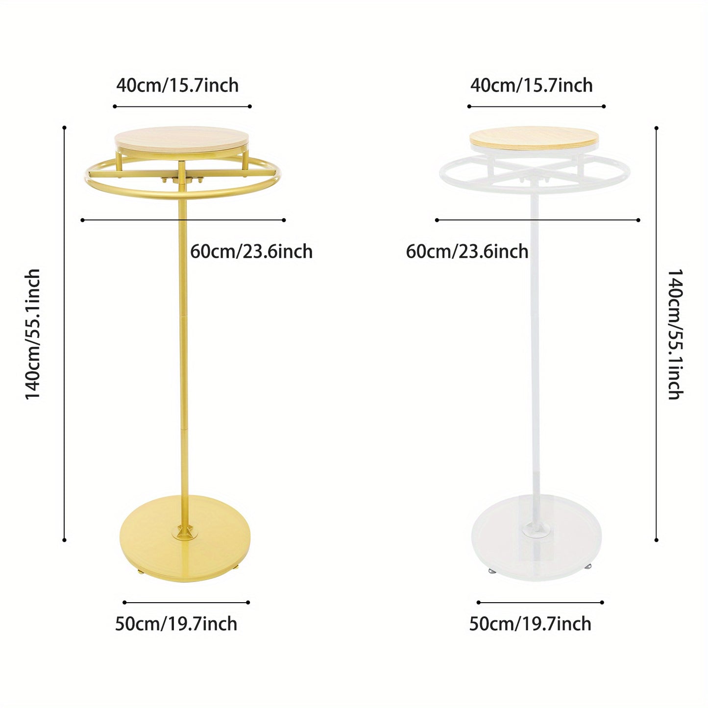 Kledingrek – Kledingstandaard – Garderoberek – Dressboy – Kapstok – Rond Design – 360° Draaibaar – Goud Metalen Frame – 140 cm Hoog