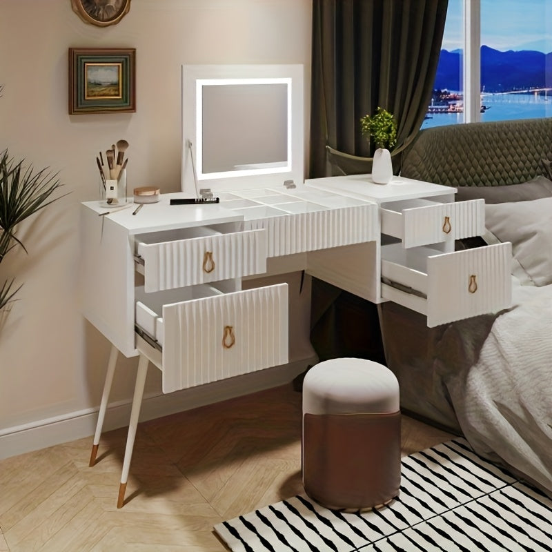 Kaptafel – Make-up tafel – Dressoir – Toiletmeubel – Schminktafel – Wit bamboe – Ruime opbergruimte – Verborgen spiegel