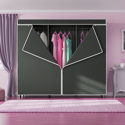 Kledingkast Organizer – Garderobekast – Kledingrek – Kast – Opbergkast – Vrijstaand Carbon Stalen Frame – Afneembare Stoffen Hoes – 4 Planken & 7 Hangzones – 175x180 cm Ruimtebesparend