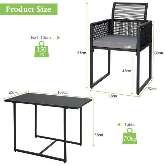 3-Delige Tuinset – Tuinmeubelset – Balkonset – Bistroset – Terrasset – Space-Saving Design – Gehard Glas Tafelblad