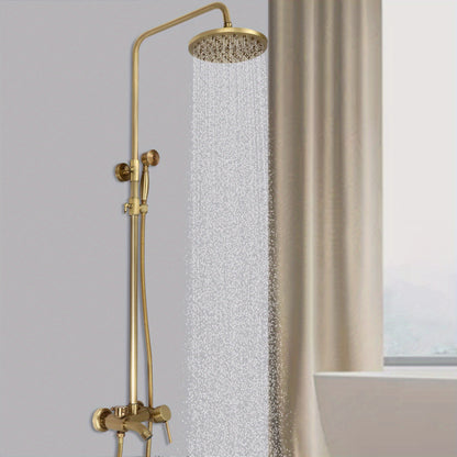 1 Set Antique Brass Shower System - Heavy-Duty Brass & Wall-Mounted Rain Shower Head with Handheld Attachment, 3-Spray Modes (Rain/Handheld/Combination), Fit for Modern Bathroom, Vintage Bath Set for Hot & Cold Water