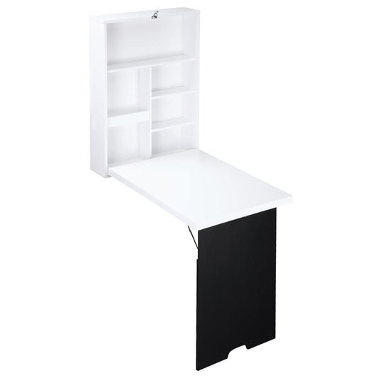 Wall-Mounted Folding Desk with 5-Compartment Tabletop - Heavy-Duty Steel Space-Saving Design, Black & White Modern Minimalist Style, Space-Saving Wall-Mounted Desk for Home Office, Small Spaces, Dorms, Apartments - Sturdy Ste